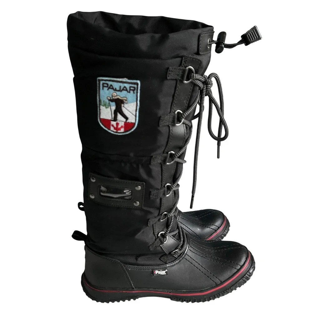 Pajar Tall Winter‎ Duck Snow boots Women EUR 39 US 7 - 7.5 Black Lace up Sherpa